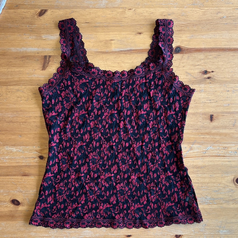 Hanky Panky Black and Red Lace Tank Top